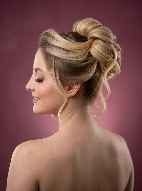 Coque alto, penteado da Amanda Giaretton