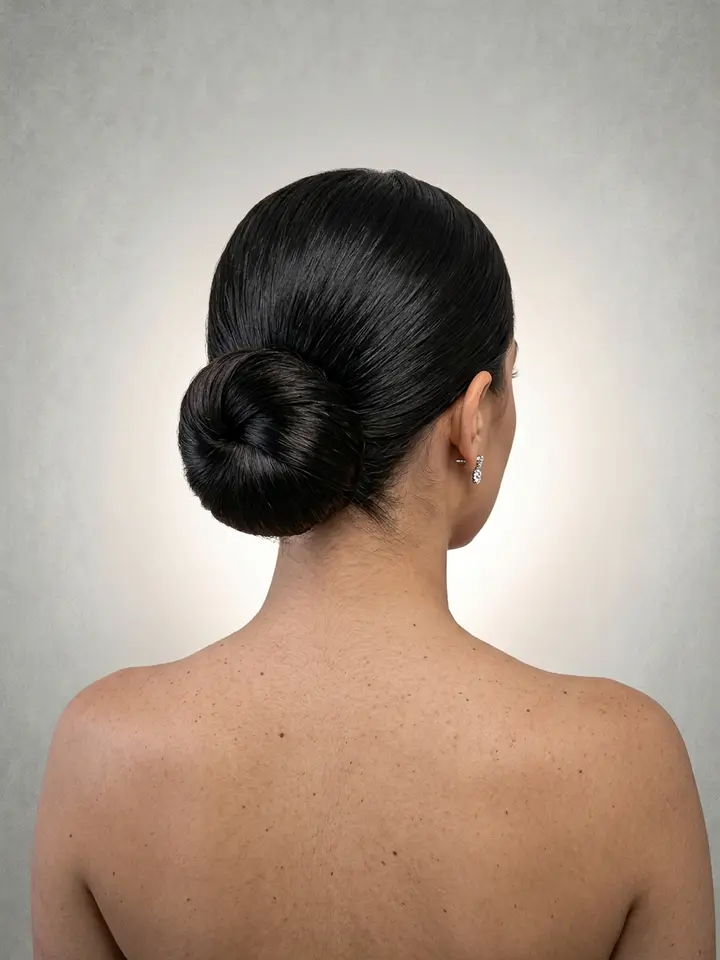 Coque baixo clean, penteado do curso de penteados profissionais da Amanda Giaretton