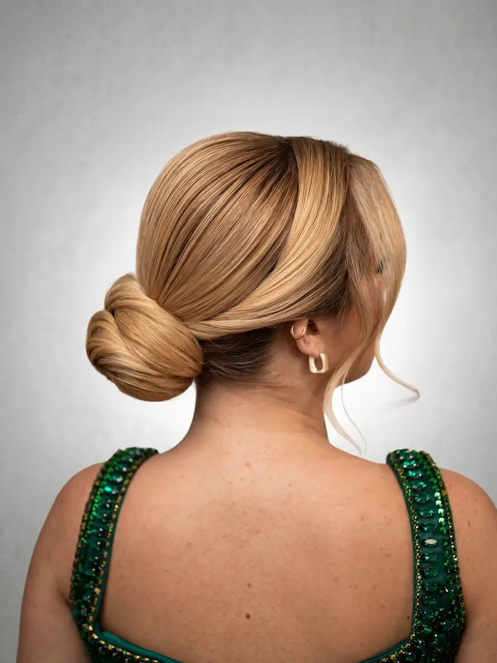 Coque baixo, penteado do curso de penteados profissionais da Amanda Giaretton