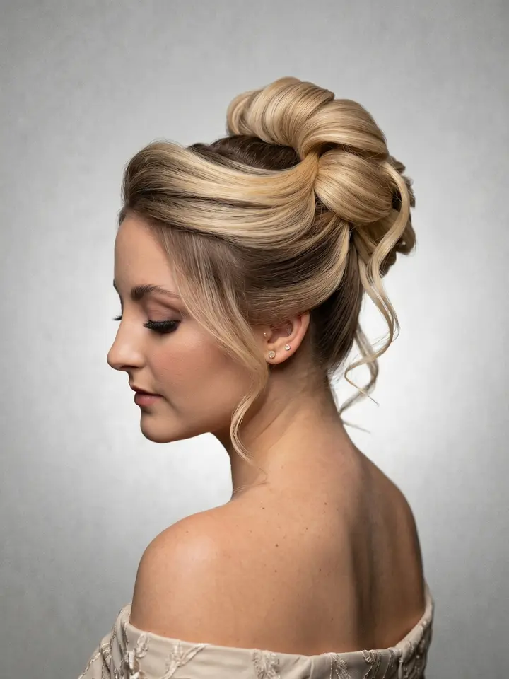 Coque bucles, penteado do curso de penteados profissionais da Amanda Giaretton
