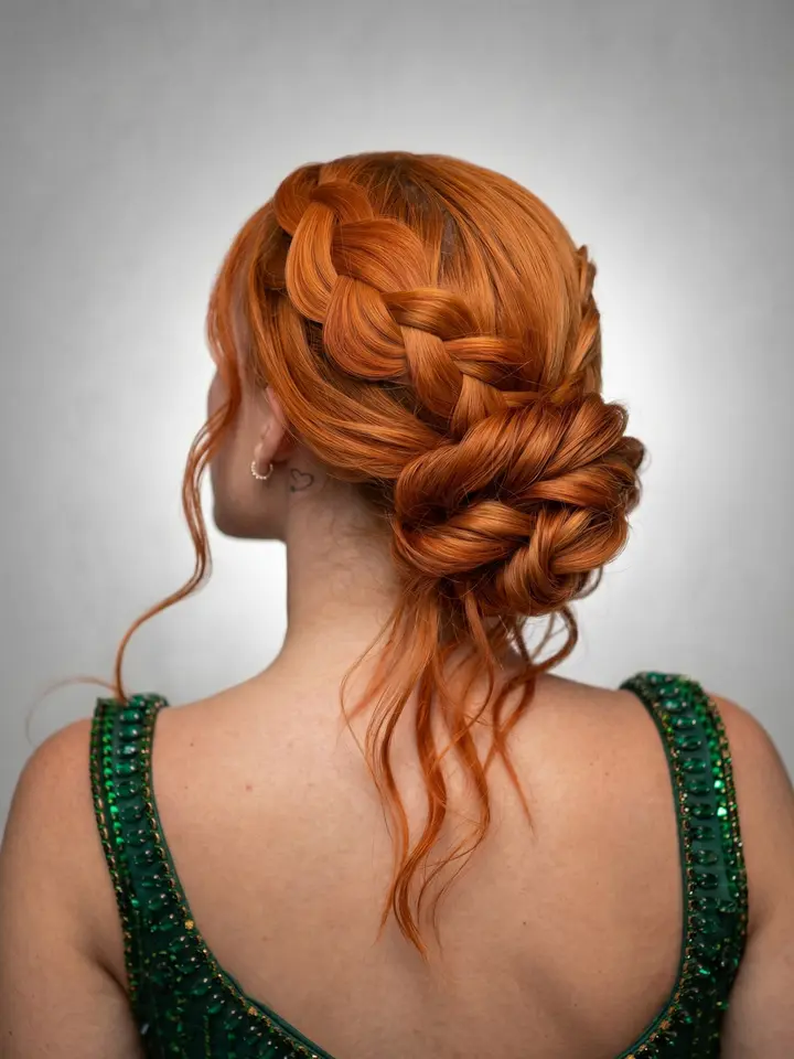 Coque com trança 3x1, penteado do curso de penteados profissionais da Amanda Giaretton