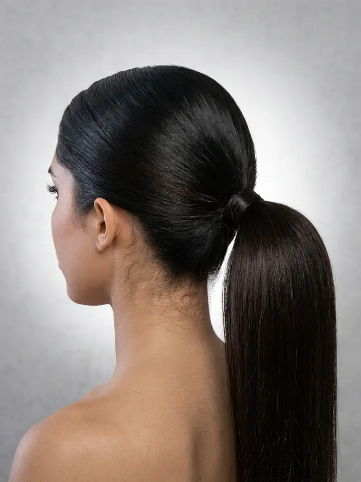 Rabo de cavalo baixo clean, penteado do curso de penteados profissionais da Amanda Giaretton