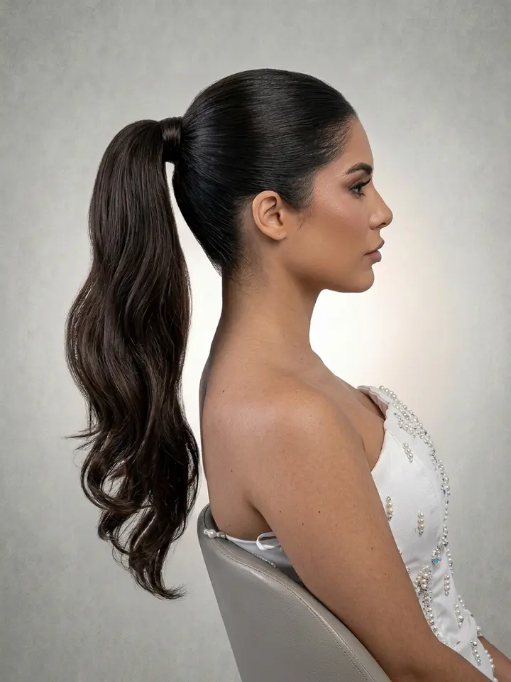 Rabo de cavalo médio clean, penteado do curso de penteados profissionais da Amanda Giaretton