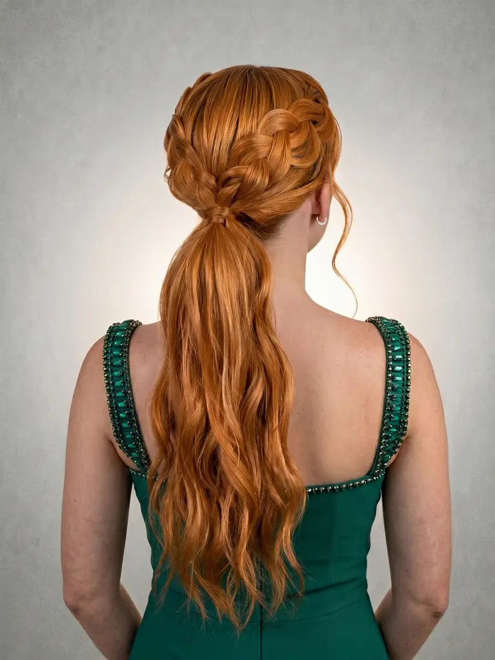 Rabo de cavalo com trança 3x1, penteado do curso de penteados profissionais da Amanda Giaretton