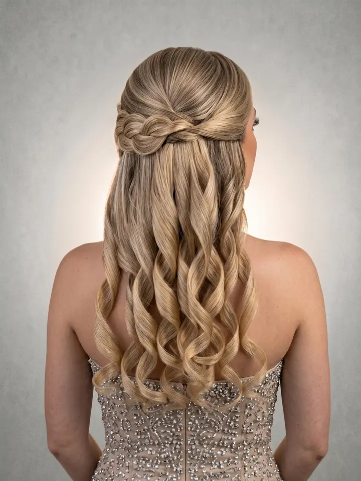 Semi preso com trança inversa, penteado do curso de penteados profissionais da Amanda Giaretton