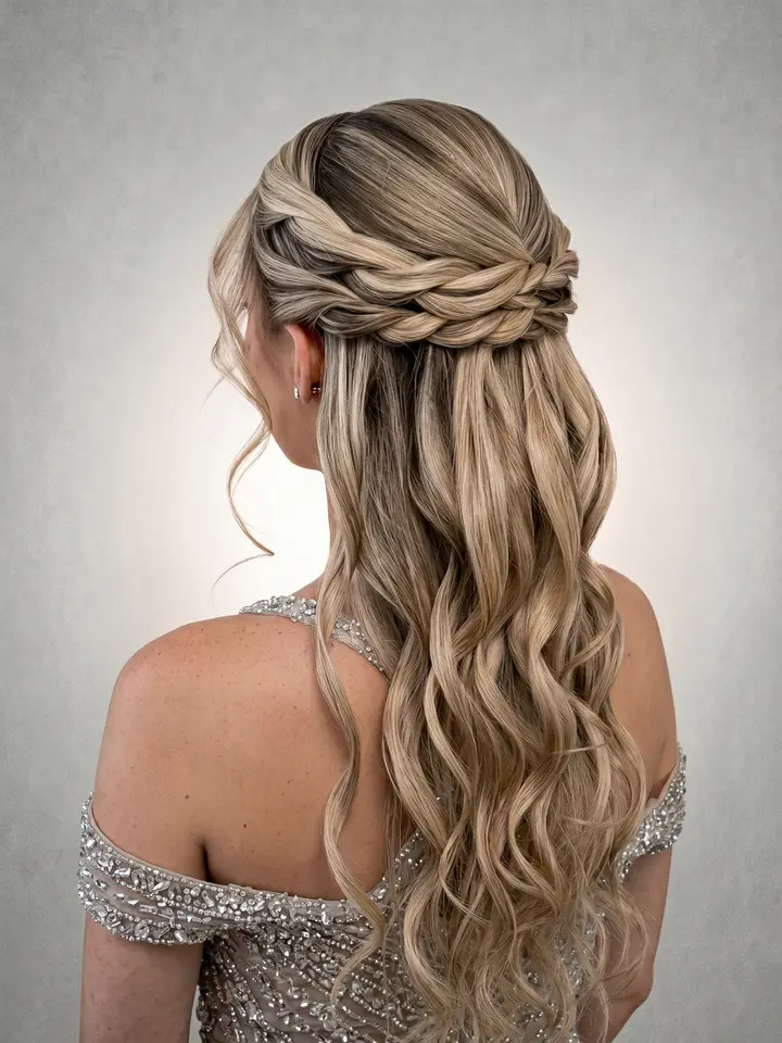 Semi preso com trança, penteado do curso de penteados profissionais da Amanda Giaretton